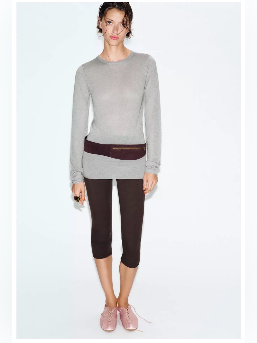 Zara Light Gray Crewneck Long Sleeve Top